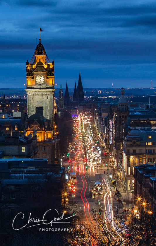 Edinburgh bustle 
 Prince's Street in Edinburgh with it's iconic clock tower as the January evening rush begins 
 Keywords: Edinburgh, Scotland, Tourism, Visit Scotland, Prince's Street, Long Exposure photography, Cityscape photography, ED, Chris Good